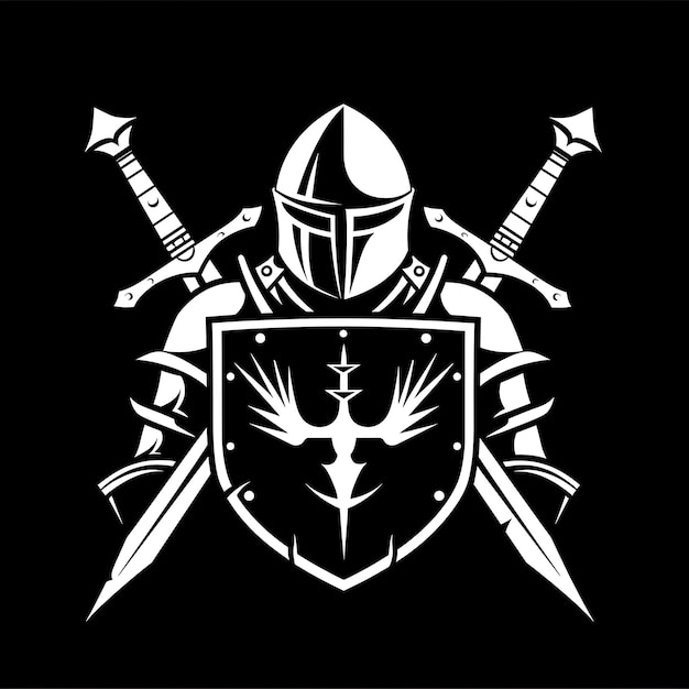 Photo medieval jouster knight crest logo with jousting lances and tshirt tattoo ink outline cnc design