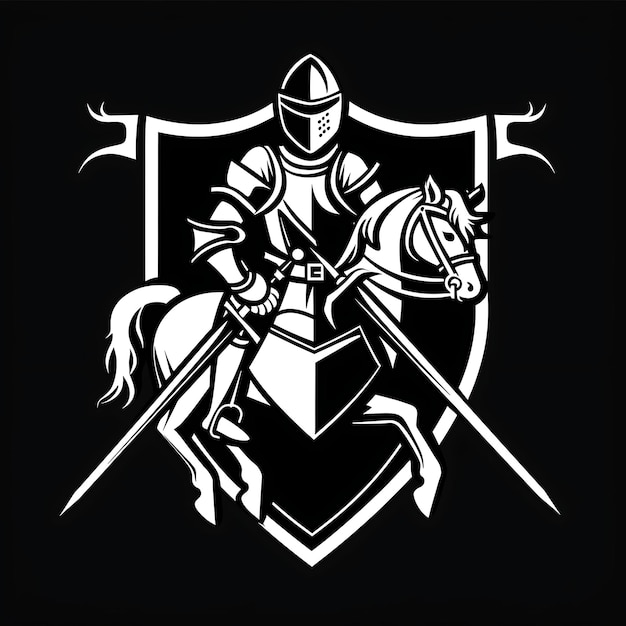 Photo medieval jouster knight emblem logo with lances and horses f tshirt tattoo ink outline cnc design