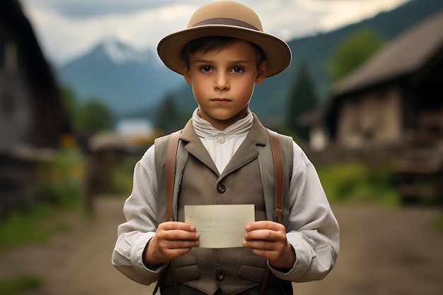 A Medieval Kid Dressed in Traditional At Business Card With Creative Photoshoot Design