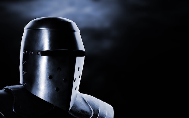 Medieval knight on dark background.