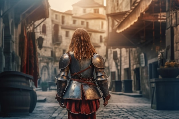 Средневековый рыцарь-девочка Generate Ai