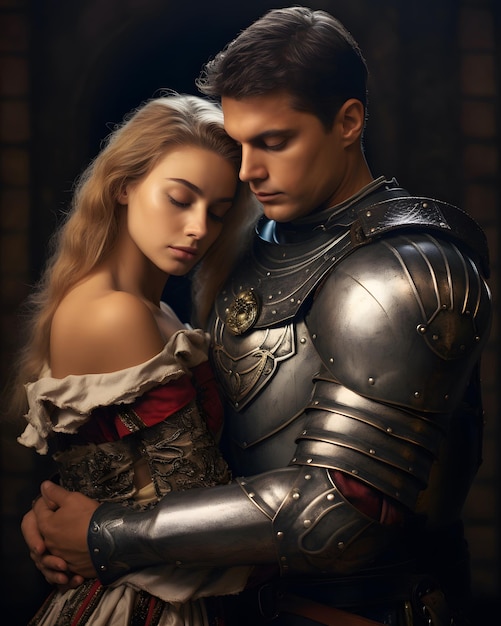 Medieval knight and his lady