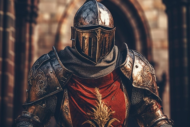 Фото Средневековый рыцарь в доспехах средневековья и фэнтезийная концепция цифровой иллюстрации generative ai