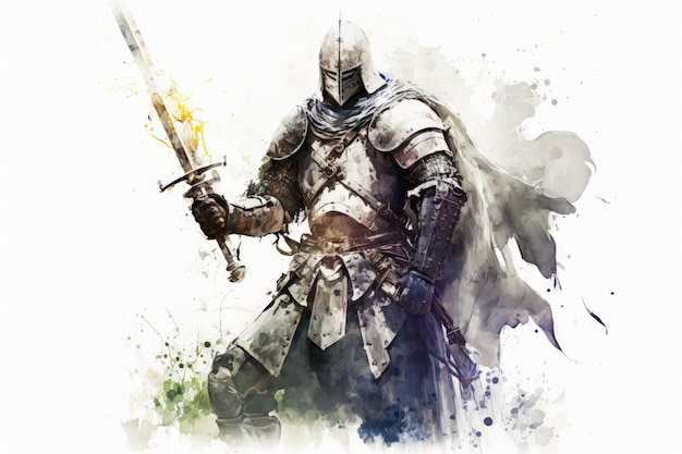 Medieval knight painting white background Generative AI