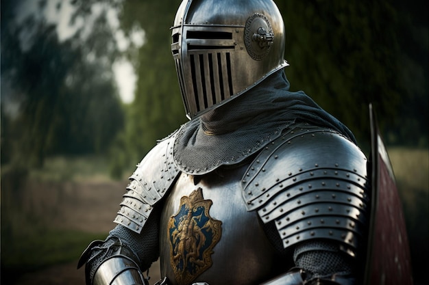 Средневековый рыцарь в доспехах на фоне охраны замка Генеративный AI
