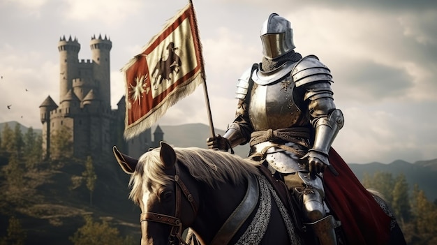 中世の騎士と旗
