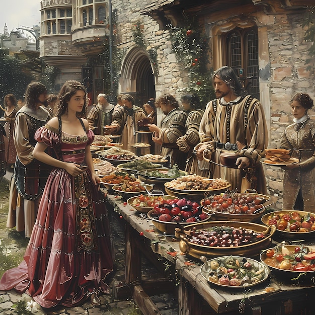 Foto paesaggio del mercato medievale