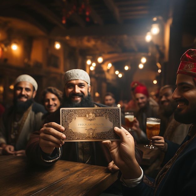 A Medieval People Celebrating a Feast Hol Business Card With Creative Photoshoot Desig