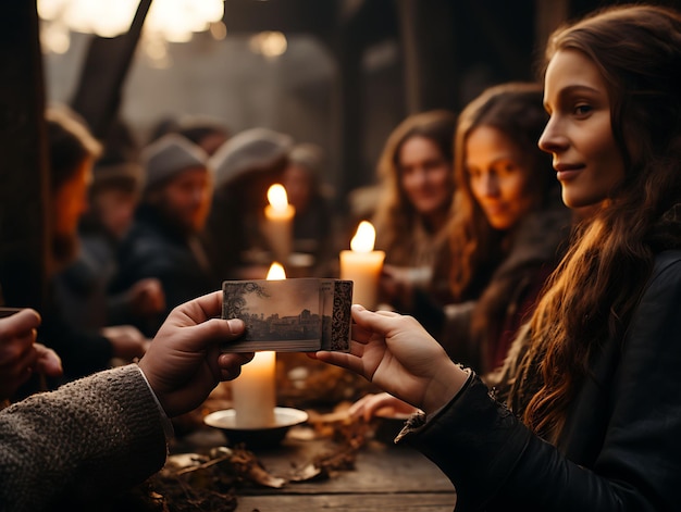 A Medieval People Gathering Holding a Bus Business Card With Creative Photoshoot Desig