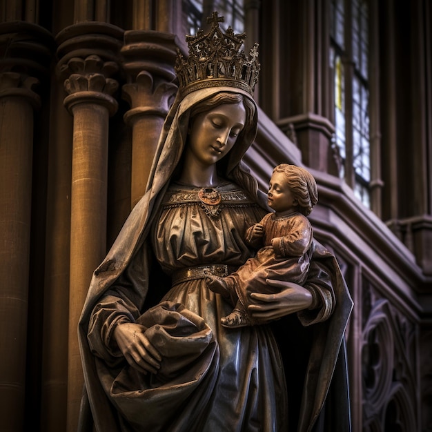 Medieval Sculpture of Mary and Jesus