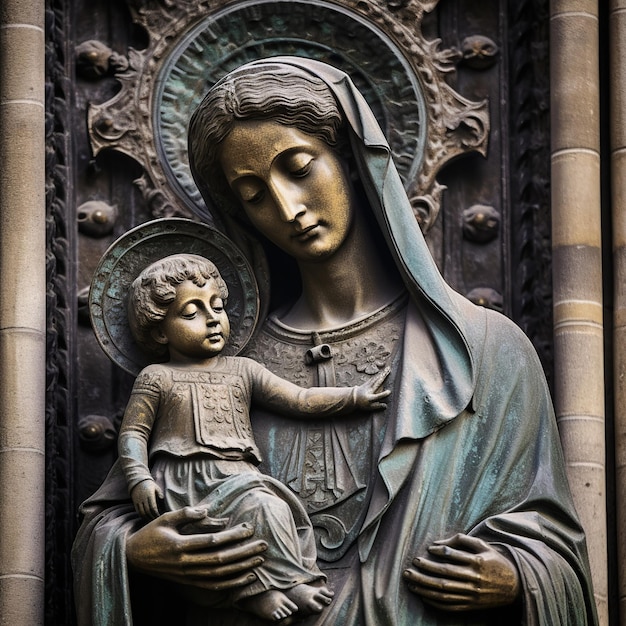 Medieval Sculpture of Mary and Jesus