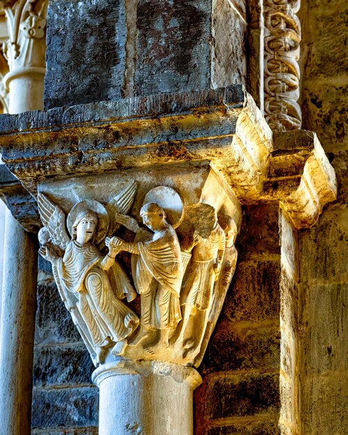 Medieval Stone Carving in Vezelay Abbey, Aveyron, France