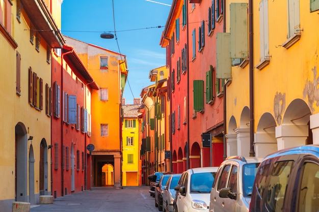 Medieval street portico in Bologna, Italy