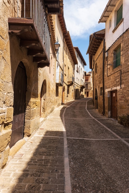 Medieval streets of ancient village of Uncastillo in Aragon region, Spain.