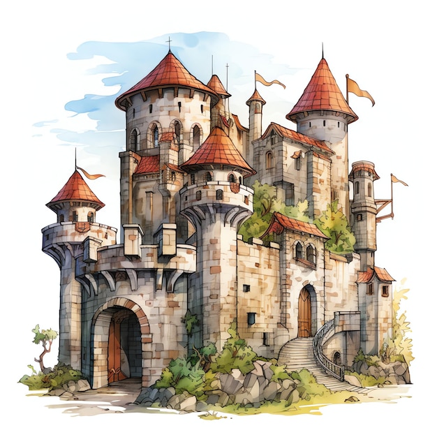 Medieval stronghold Medieval watercolor fantasy