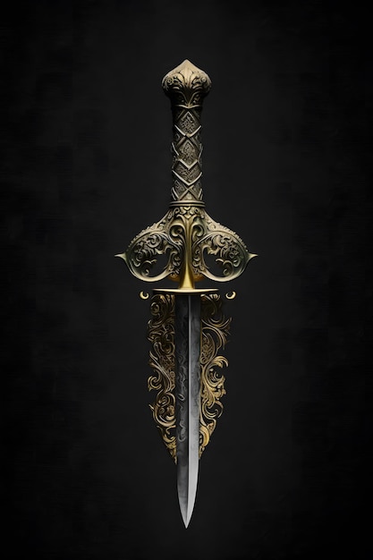 Photo medieval sword and scabbard fantasy golden sword with long blade neural network generated art