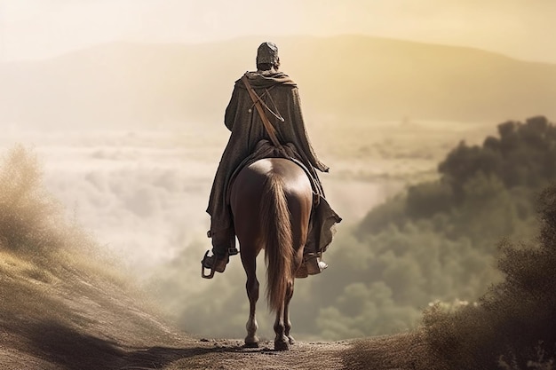 写真 馬に乗って鉄の鎧を使用する中世の戦士の戦闘機