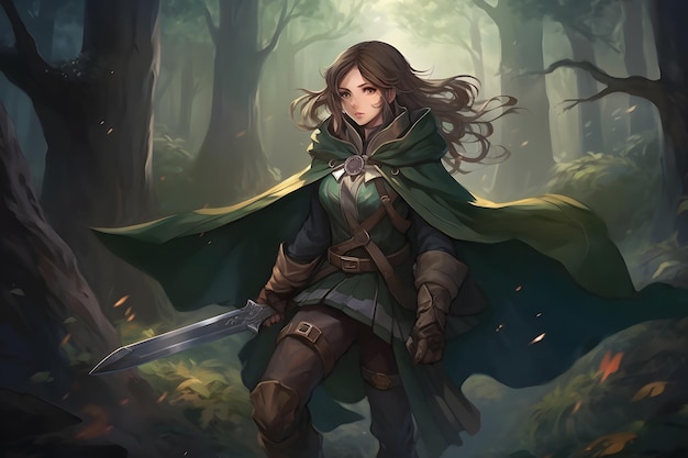 Medieval warrior girl in the forest Neural network AI generated