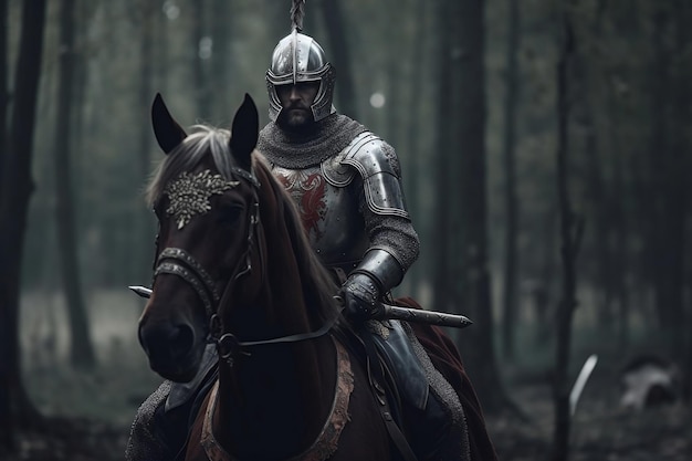 Medieval Warrior Riding a Horse Illustration Asset for Historical Themes Generative AI