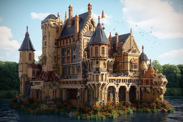 A medievalstyle castle in cube game art style