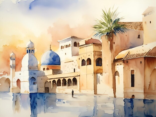 Medina background photo prepared with watercolor technique