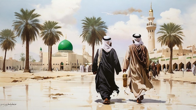 Medina Saoedi-Arabië 16 januari 2024 Masjid al Nabawi Prophets Mosque Groene koepel