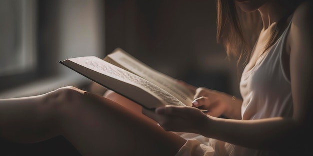 Medio sectie van vrouw die een boek leest