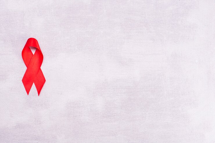 Medisch concept: rood AIDS-lint op grijs