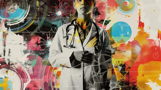 Medisch professionele overlapt met levendige abstracte kunst en wetenschappelijke elementen
