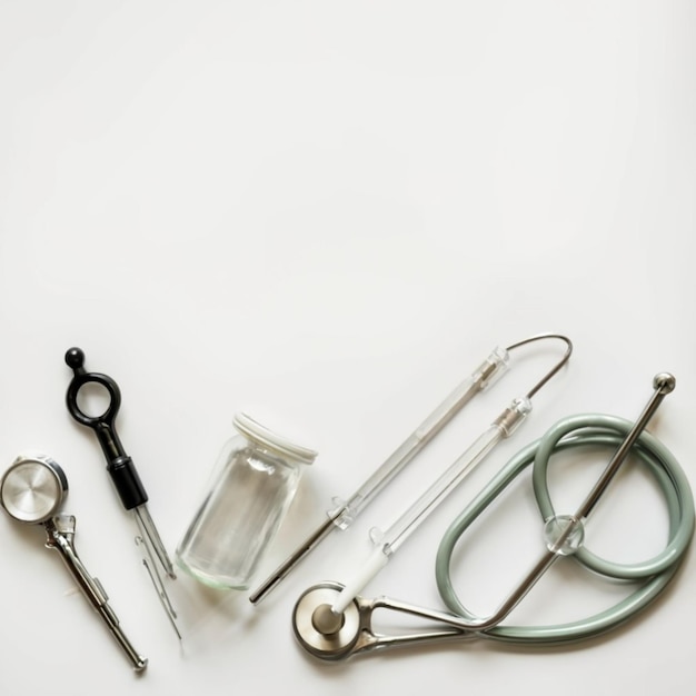 Foto medisch stilleven dat een verscheidenheid aan tests, behandelingen en medische apparatuur in het algemeen illustreert