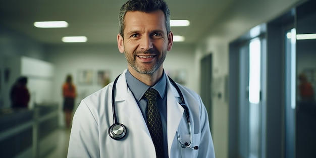 Medisch vertrouwen glimlachende dokter in de kliniek