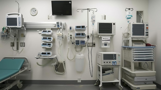 Foto medische apparatuur die aan de muur hangt in een ziekenhuiskamer