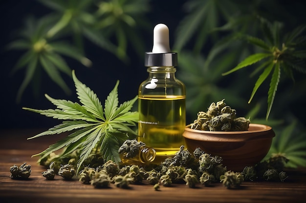 Medische biologische cannabisproducten en hennepblad CBD-olie marihuanaolie