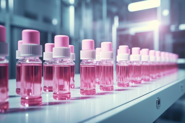 Foto medische flessen op de productielijn van een farmaceutisch bedrijf
