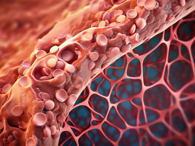 Foto medische illustratie van de microscopische weergave van huidweefselcellen
