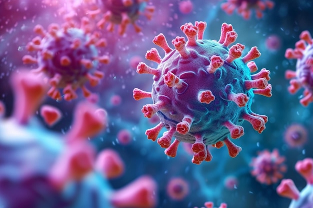 Medische innovatie in 3D-viruscellen, bacteriën en drijvende coronavirusdeeltjes