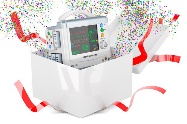 Medische monitor in geschenkdoos 3D-rendering