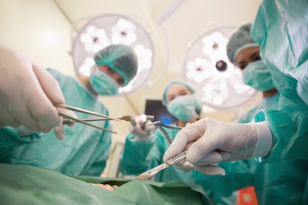 Medische studenten die chirurgie op model uitoefenen