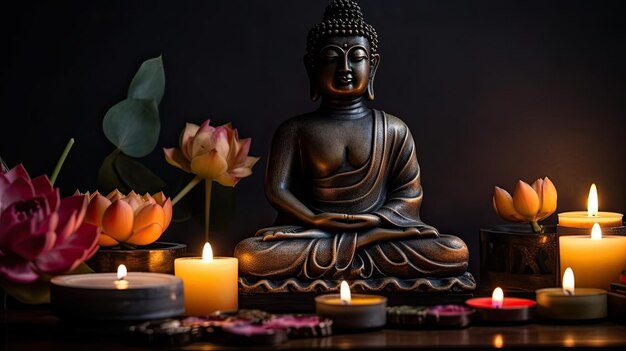 Meditatie relax concept Boeddhabeeld religie spiritueel concept Generatieve AI