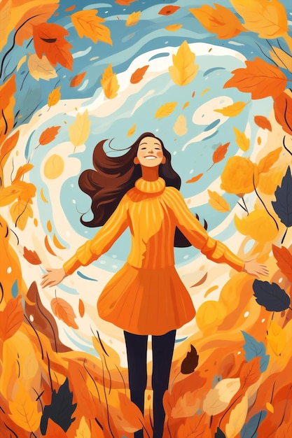 Медитация счастливые листья женщины осенний характер активный