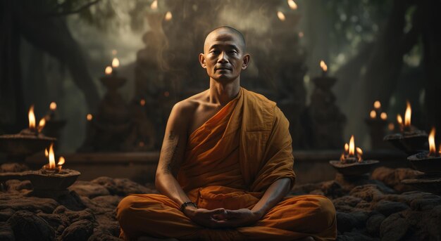 Photo a meditating monk with his eyes wide open