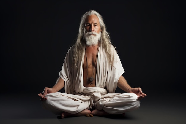 Photo meditating old man in white clothes