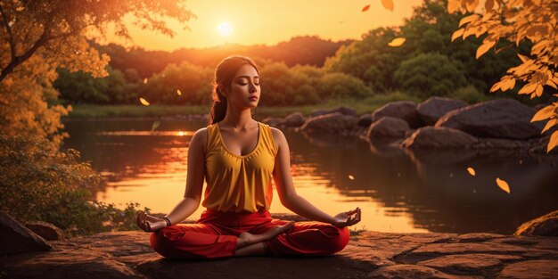 Meditating outdoors surrounded by nature beauty