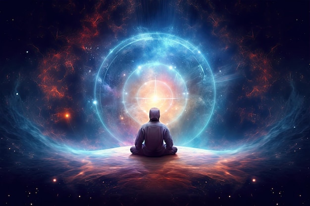 Meditating in the universe representing the tranquility and serenity of the human being Generative AI