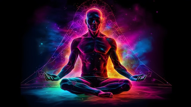Фото Медитация и просветление светящиеся ауры и космическая энергия на абстрактном фоне