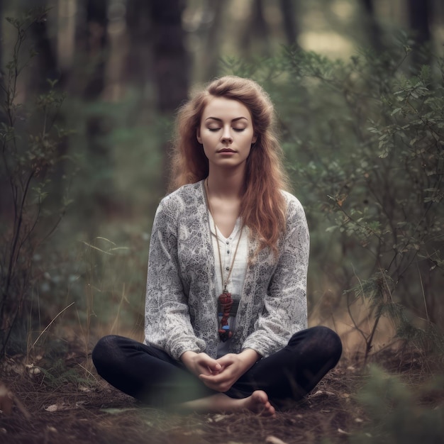 Meditation beautiful girl meditating in nature