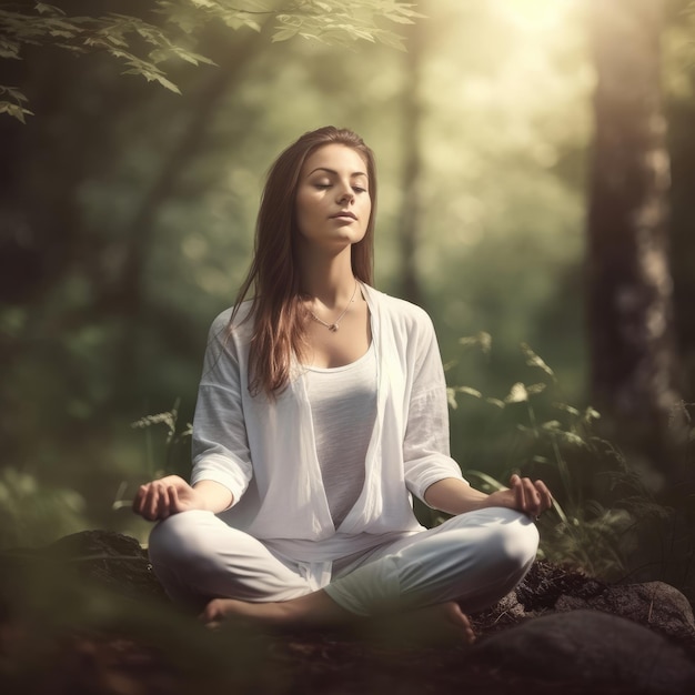 Meditation beautiful girl meditating in nature