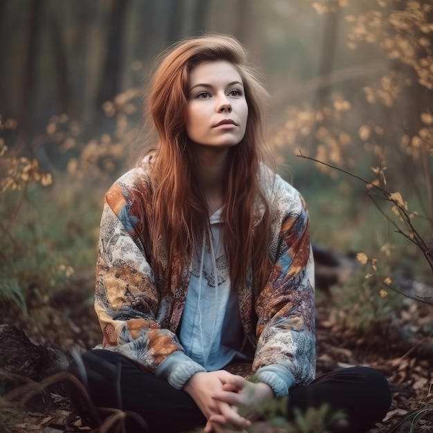 Meditation beautiful girl meditating in nature