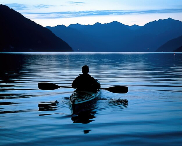 Meditation boating kayak water silence freedom landscape peaceful morning rowing isolated photo