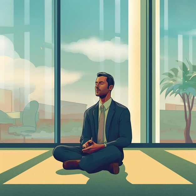 Meditation and businessman flat design illustration